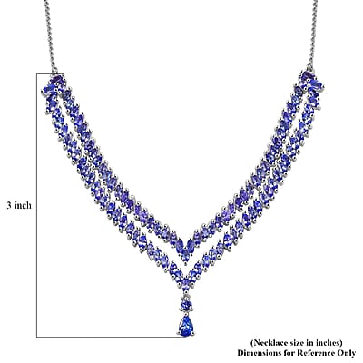 D'Joy Tanzanite 8.65 ctw Fern Leaf Necklace in Rhodium Over Sterling Silver 18 Inches