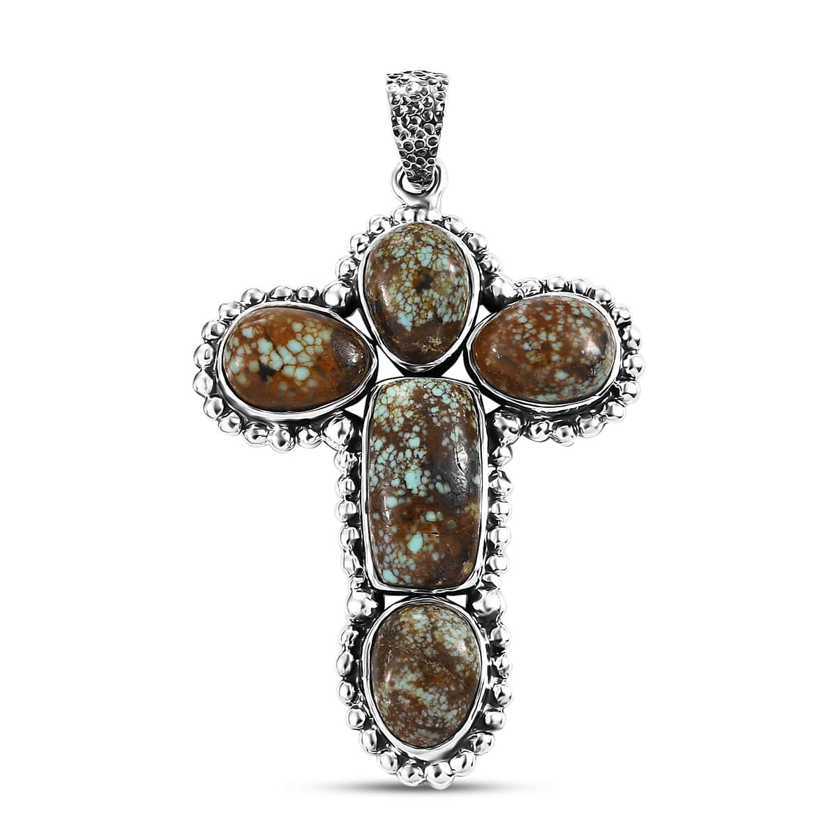 Artisan Crafted Blue Horizon Turquoise 12.70 ctw Cross Pendant in Black Oxidized Sterling Silver image number 0