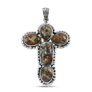 Artisan Crafted Blue Horizon Turquoise 12.70 ctw Cross Pendant in Black Oxidized Sterling Silver