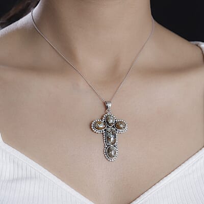 D'Joy Artisan Crafted Blue Horizon Turquoise 12.70 ctw Cross Pendant without Chain in Black Oxidized Sterling Silver