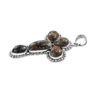 D'Joy Artisan Crafted Blue Horizon Turquoise 12.70 ctw Cross Pendant without Chain in Black Oxidized Sterling Silver