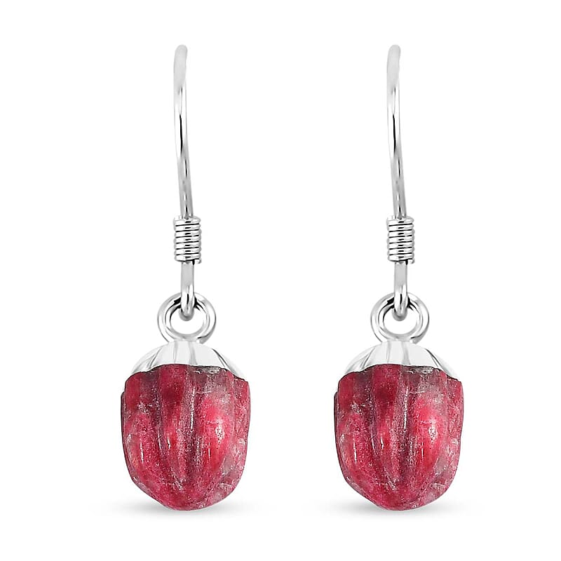 D'Joy Norwegian Thulite Carved 8.25 ctw Earrings in Black Oxidized Sterling Silver