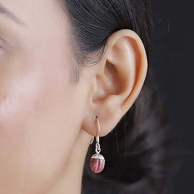 D'Joy Norwegian Thulite Carved 8.25 ctw Earrings in Black Oxidized Sterling Silver