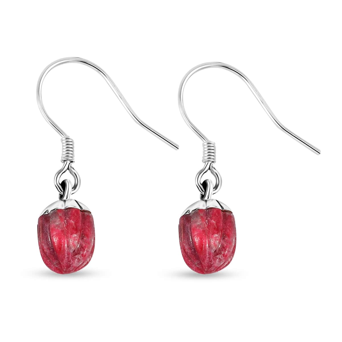 Norwegian Thulite Carved 8.25 ctw Earrings in Black Oxidized Sterling Silver image number 3