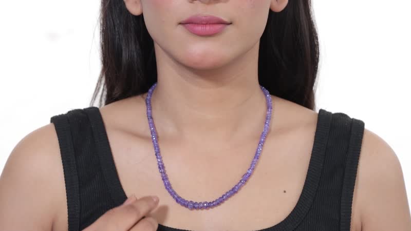 Tanzanite Beaded 110 ctw Necklace 18 Inches in Rhodium Over Sterling Silver