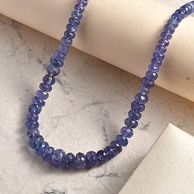 Tanzanite Beaded 110 ctw Necklace 18 Inches in Rhodium Over Sterling Silver