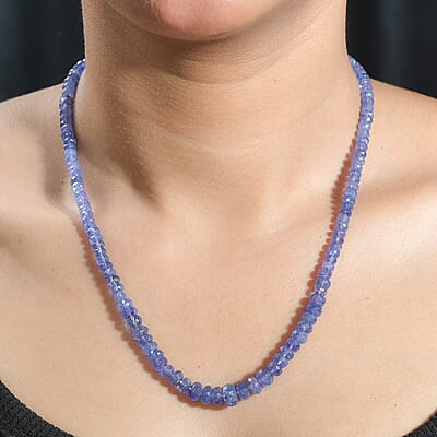Tanzanite Beaded 110 ctw Necklace 18 Inches in Rhodium Over Sterling Silver
