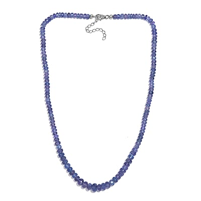 Tanzanite Beaded 110 ctw Necklace 18 Inches in Rhodium Over Sterling Silver