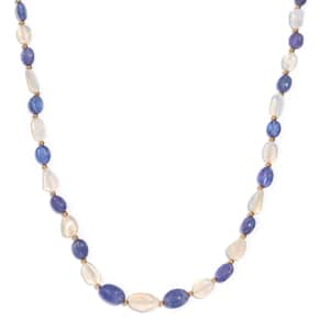 Tanzanite and Ethiopian Welo Opal 98.00 ctw Beaded Necklace in 18K Yellow Gold Over Sterling Silver 18-20 Inches