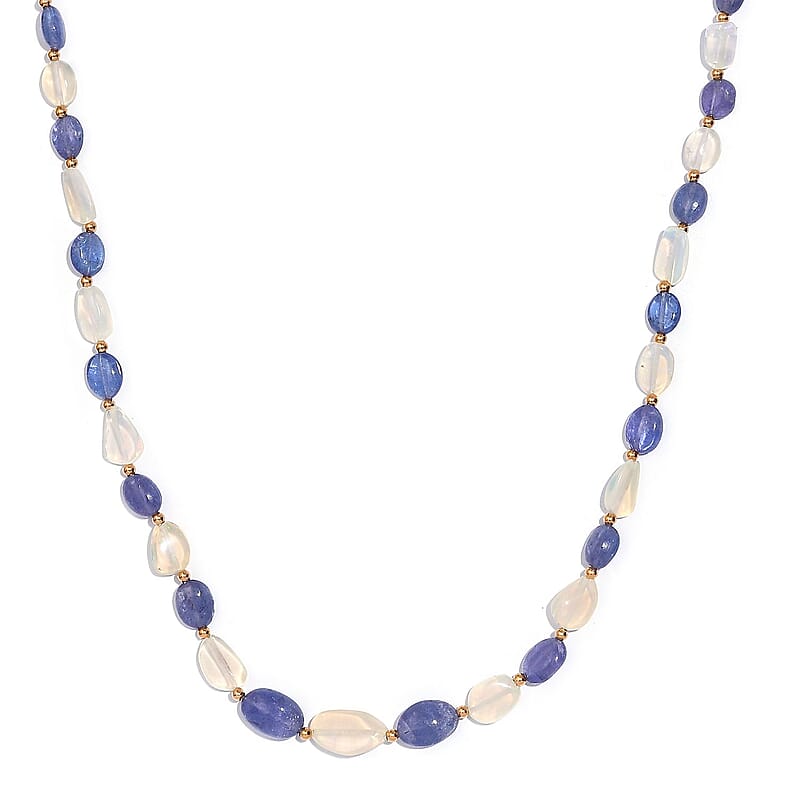 Tanzanite and Ethiopian Welo Opal 98.00 ctw Beaded Necklace in 18K Yellow Gold Over Sterling Silver 18-20 Inches