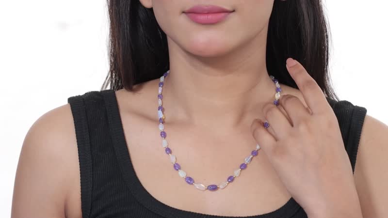 Tanzanite and Ethiopian Welo Opal 98.00 ctw Beaded Necklace in 18K Yellow Gold Over Sterling Silver 18-20 Inches