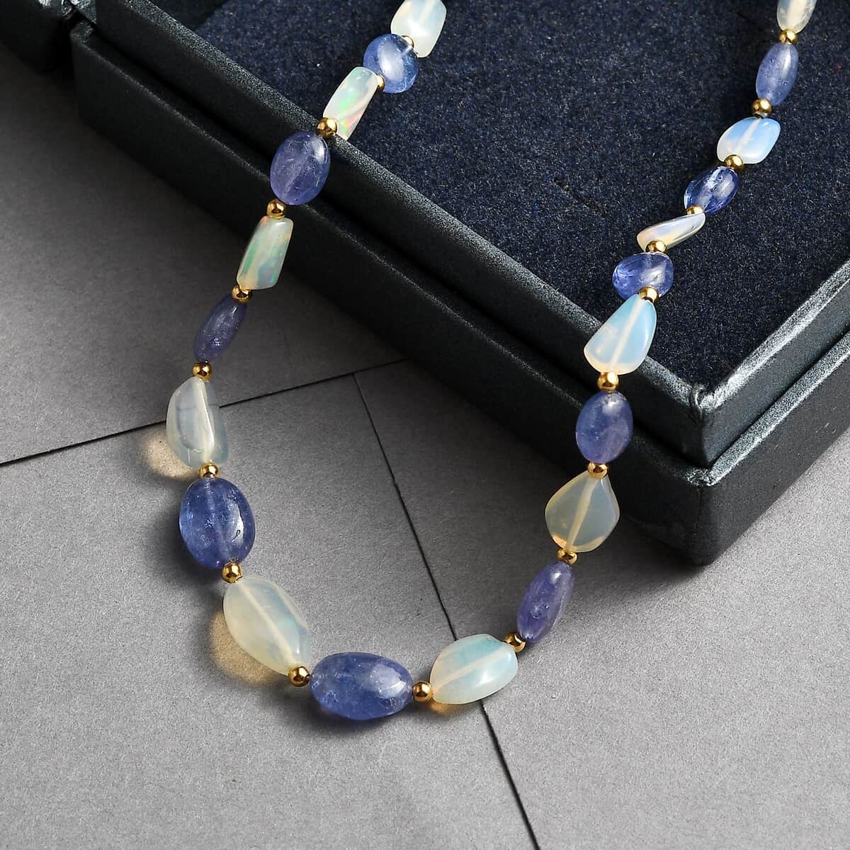 Tanzanite and Ethiopian Welo Opal 98.00 ctw Beaded Necklace in 18K Yellow Gold Over Sterling Silver 18-20 Inches image number 1