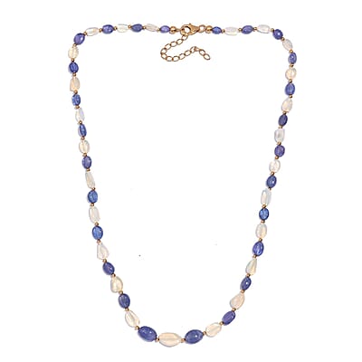 Tanzanite and Ethiopian Welo Opal 98.00 ctw Beaded Necklace in 18K Yellow Gold Over Sterling Silver 18-20 Inches