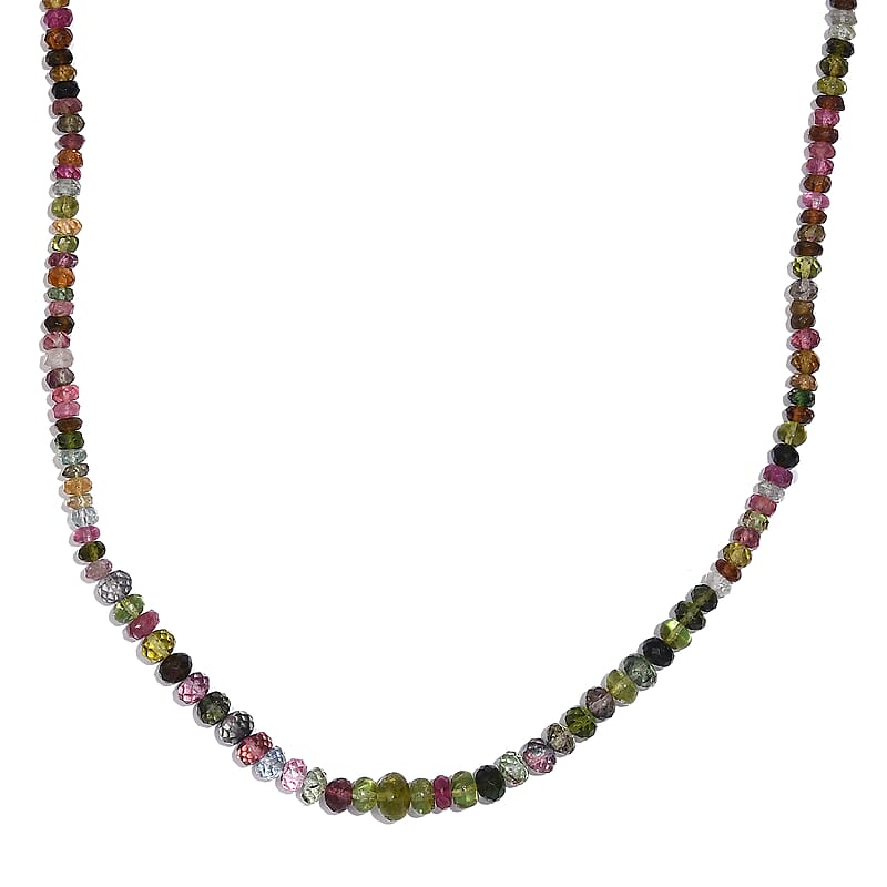 Multi-Tourmaline Beaded 58 ctw Necklace 18 Inches in Rhodium Over Sterling Silver