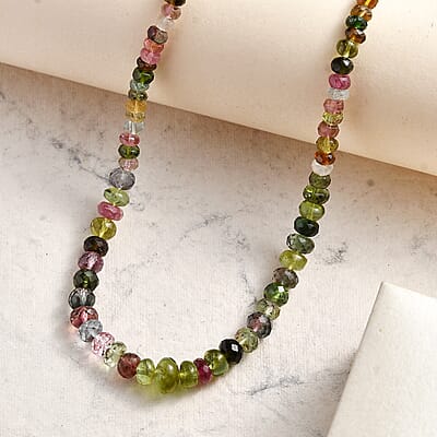 Multi-Tourmaline Beaded 58 ctw Necklace 18 Inches in Rhodium Over Sterling Silver