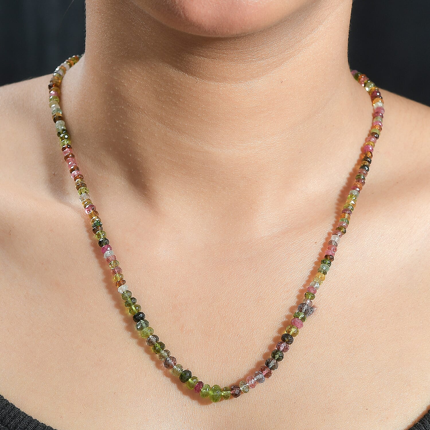Multi-Tourmaline Beaded 58 ctw Necklace 18 Inches in Rhodium Over Sterling Silver