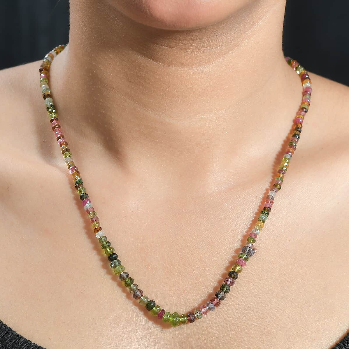 Multi-Tourmaline Beaded 58 ctw Necklace 18 Inches in Rhodium Over Sterling Silver image number 2