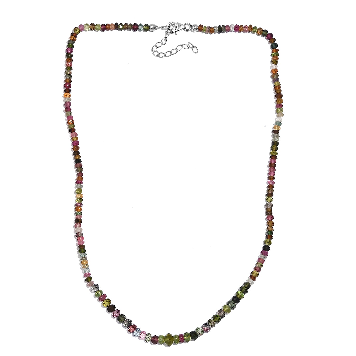 Multi-Tourmaline Beaded 58 ctw Necklace 18 Inches in Rhodium Over Sterling Silver
