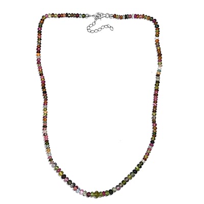Multi-Tourmaline Beaded 58 ctw Necklace 18 Inches in Rhodium Over Sterling Silver