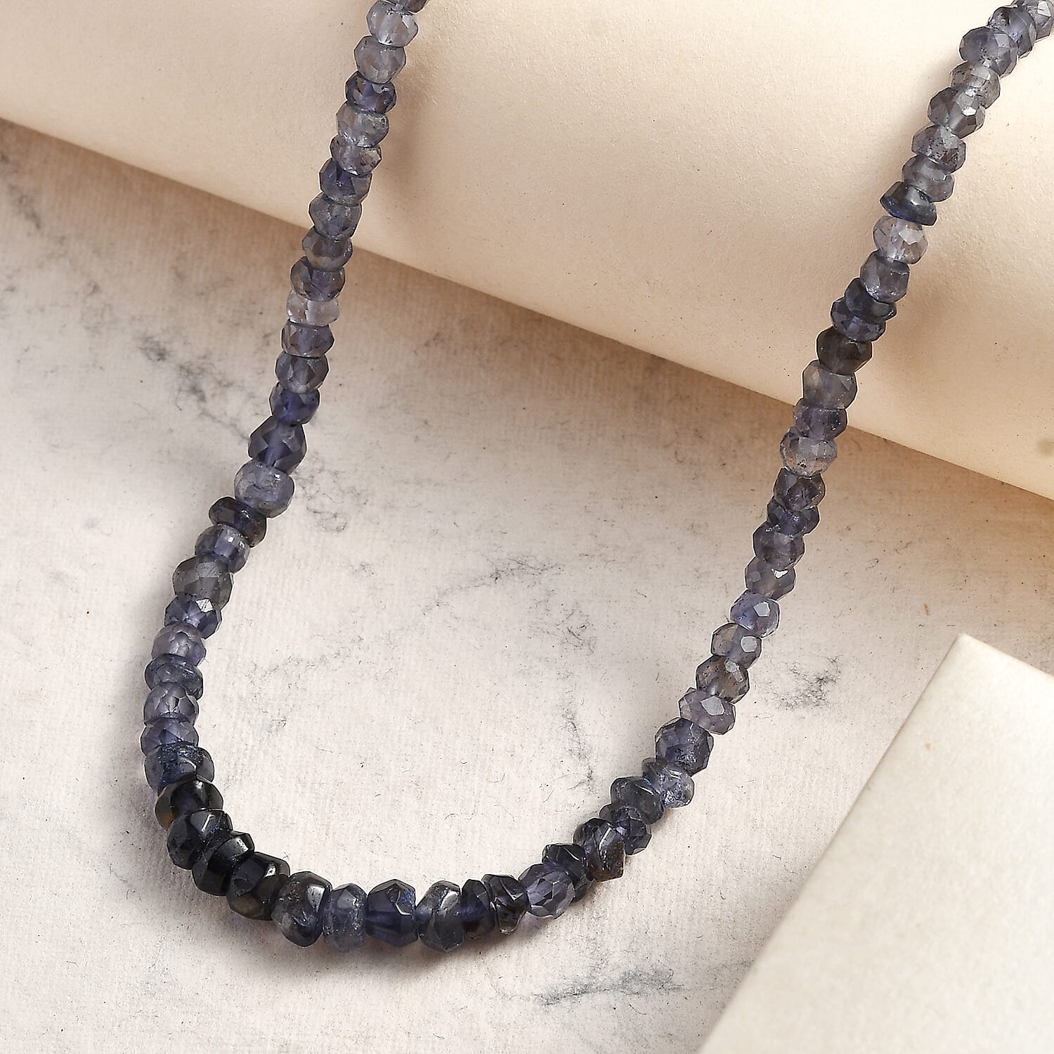Catalina Iolite Beaded 110.00 ctw Necklace 18 Inches in Rhodium Over Sterling Silver 