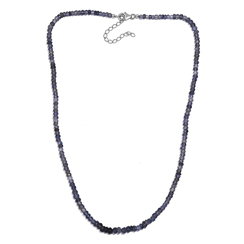 Catalina Iolite Beaded 110.00 ctw Necklace 18 Inches in Rhodium Over Sterling Silver 