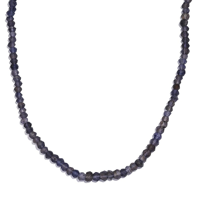 Catalina Iolite 58.00 ctw Beaded Necklace in Rhodium Over Sterling Silver 18-20 Inches