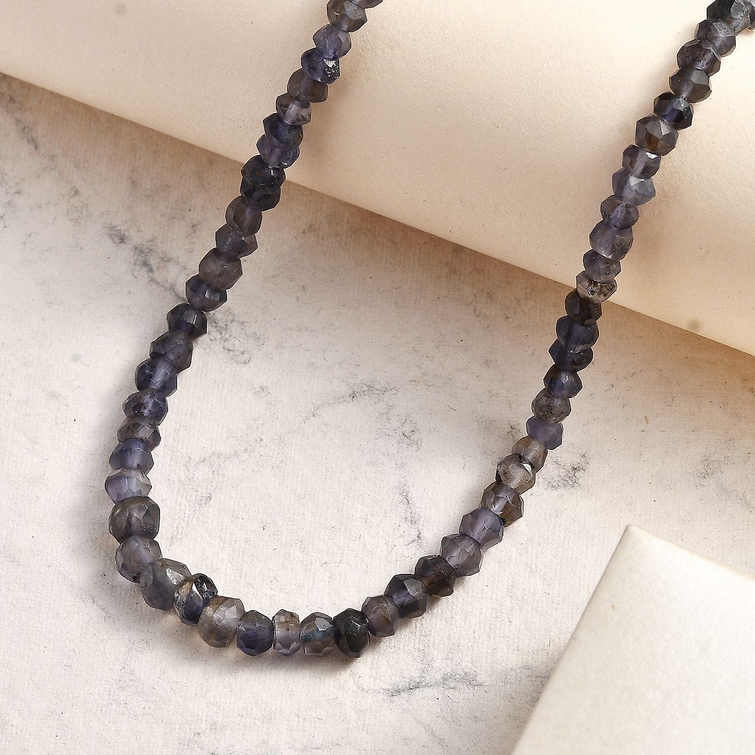 Catalina Iolite 58.00 ctw Beaded Necklace in Rhodium Over Sterling Silver 18-20 Inches
