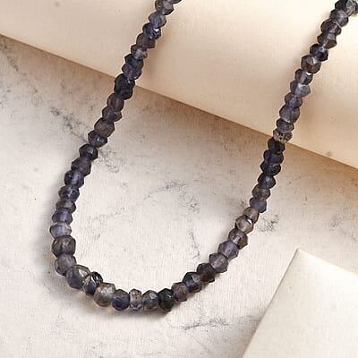 Catalina Iolite 58.00 ctw Beaded Necklace in Rhodium Over Sterling Silver 18-20 Inches