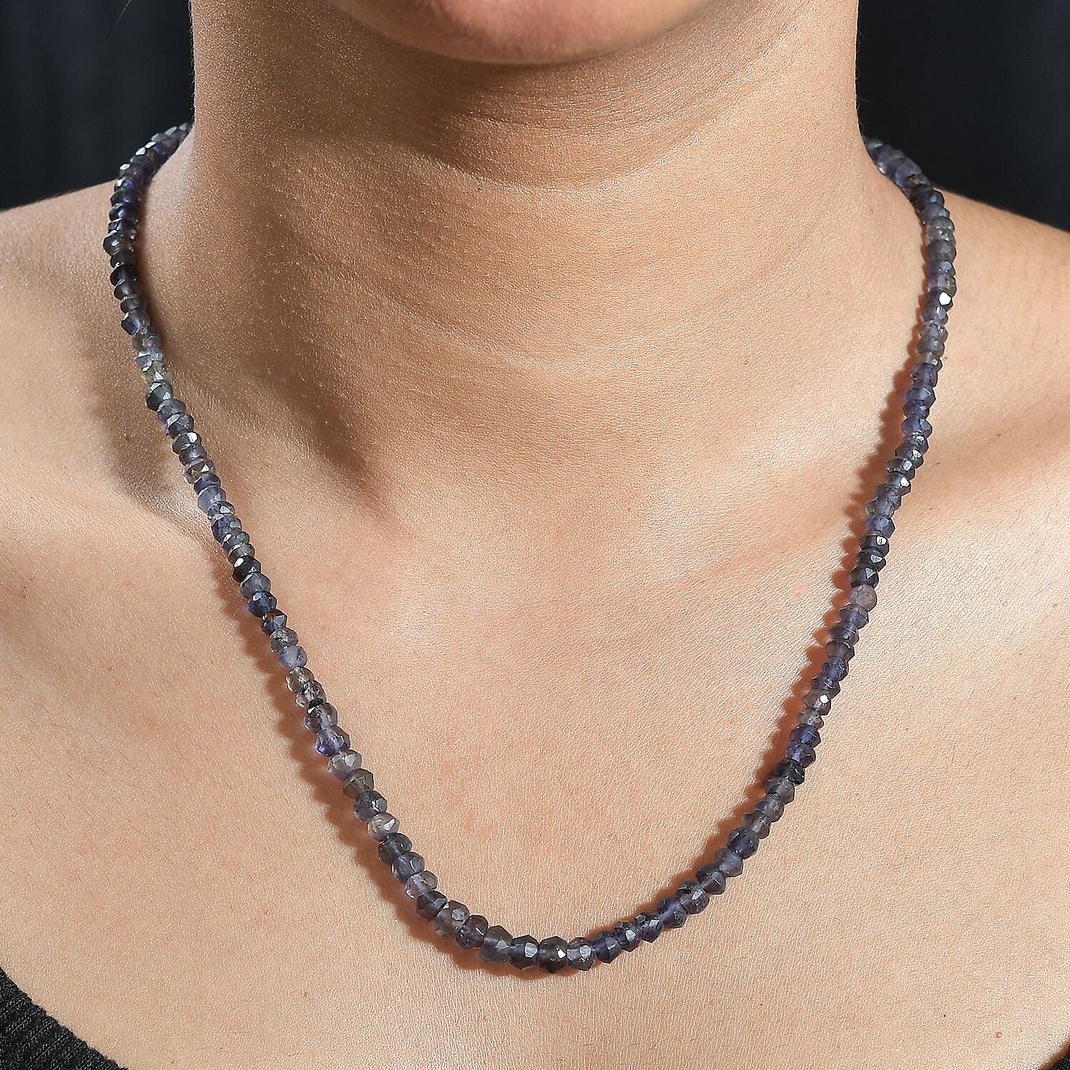 Catalina Iolite 58.00 ctw Beaded Necklace in Rhodium Over Sterling Silver 18-20 Inches