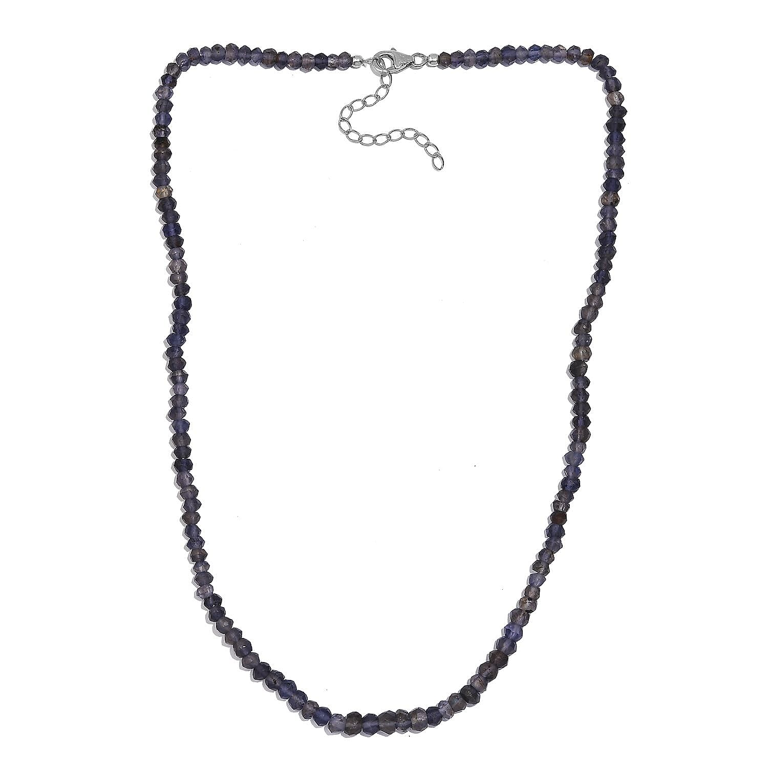 Catalina Iolite 58.00 ctw Beaded Necklace in Rhodium Over Sterling Silver 18-20 Inches