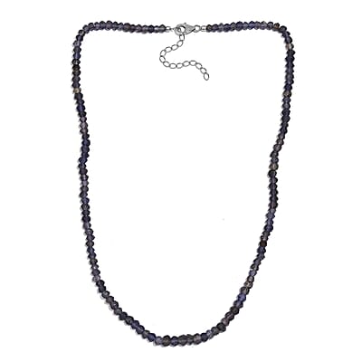 Catalina Iolite 58.00 ctw Beaded Necklace in Rhodium Over Sterling Silver 18-20 Inches