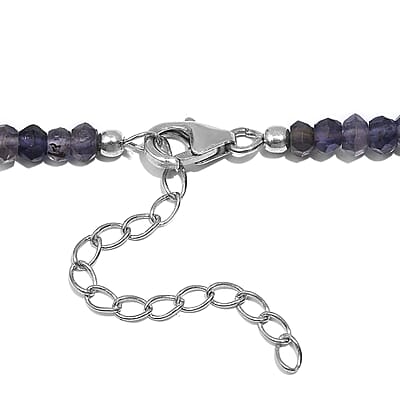Catalina Iolite 58.00 ctw Beaded Necklace in Rhodium Over Sterling Silver 18-20 Inches