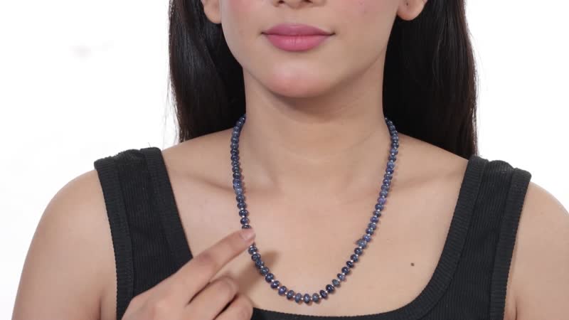 Blue Sapphire Beaded 123 ctw Necklace 18 Inches in Rhodium Sterling Over Silver