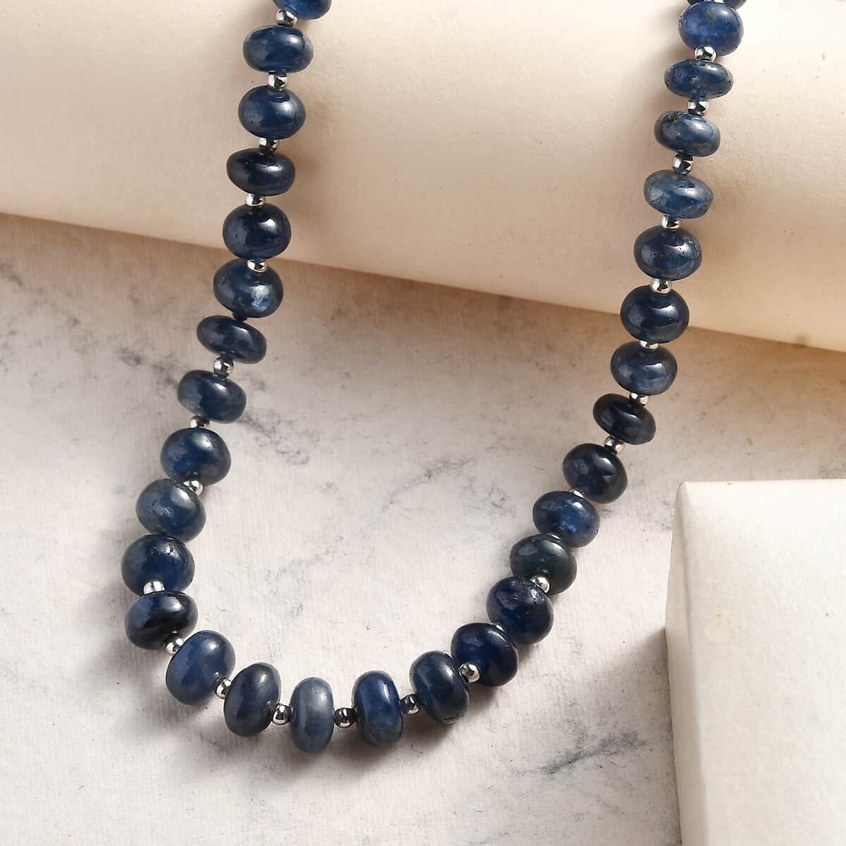 Blue Sapphire Beaded 123 ctw Necklace 18 Inches in Rhodium Sterling Over Silver image number 1