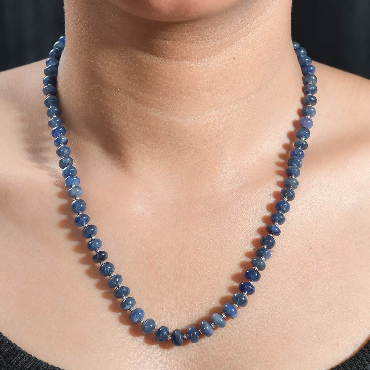 Blue Sapphire Beaded 123 ctw Necklace 18 Inches in Rhodium Sterling Over Silver image number 2