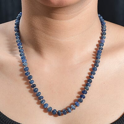 Blue Sapphire Beaded 123 ctw Necklace 18 Inches in Rhodium Sterling Over Silver