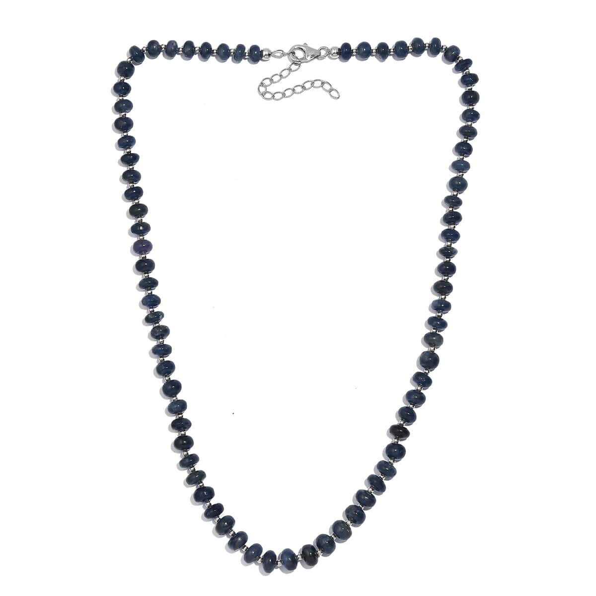 Blue Sapphire Beaded 123 ctw Necklace 18 Inches in Rhodium Sterling Over Silver image number 3