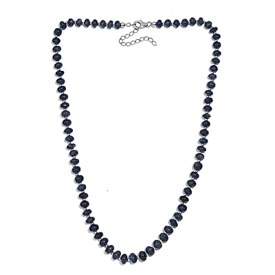 Blue Sapphire Beaded 123 ctw Necklace 18 Inches in Rhodium Sterling Over Silver