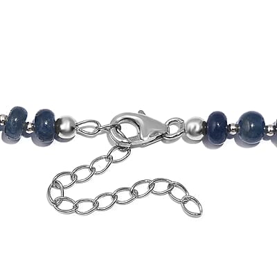 Blue Sapphire Beaded 123 ctw Necklace 18 Inches in Rhodium Sterling Over Silver