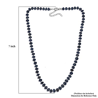 Blue Sapphire Beaded 123 ctw Necklace 18 Inches in Rhodium Sterling Over Silver