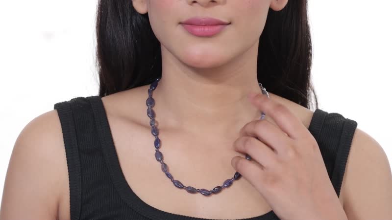 Catalina Iolite 95.00 ctw Beaded Necklace in Rhodium Over Sterling Silver 18 Inches