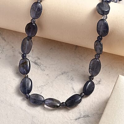 Catalina Iolite 95.00 ctw Beaded Necklace in Rhodium Over Sterling Silver 18 Inches