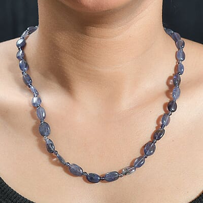 Catalina Iolite 95.00 ctw Beaded Necklace in Rhodium Over Sterling Silver 18 Inches