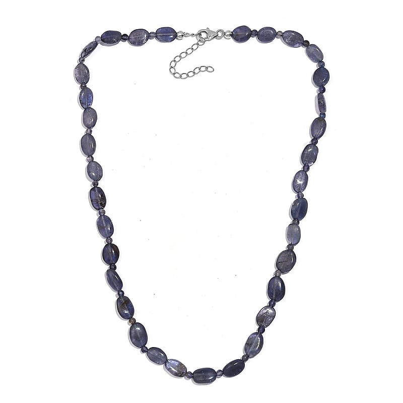 Catalina Iolite 95.00 ctw Beaded Necklace in Rhodium Over Sterling Silver 18 Inches