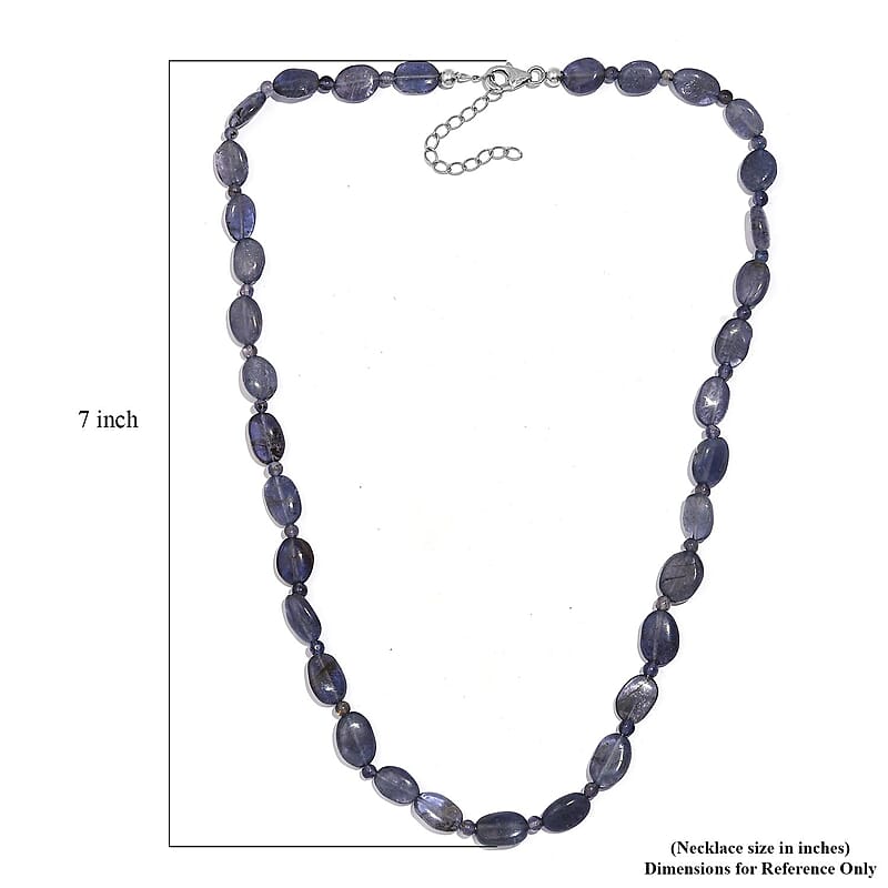 Catalina Iolite 95.00 ctw Beaded Necklace in Rhodium Over Sterling Silver 18 Inches