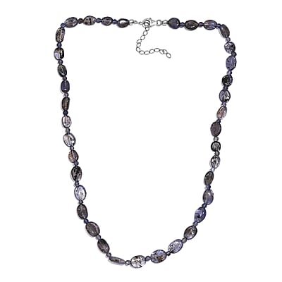 Catalina Iolite 80.00 ctw Beaded Necklace in Rhodium Over Sterling Silver 18 Inches