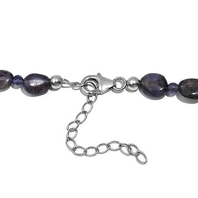 Catalina Iolite 80.00 ctw Beaded Necklace in Rhodium Over Sterling Silver 18 Inches