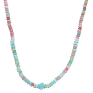 Multi Opal 65.00 ctw Beaded Necklace in Stainless Steel 18 Inches