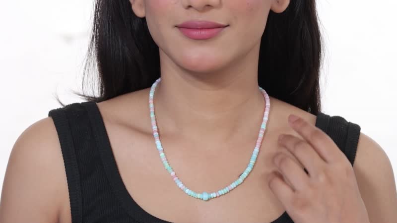 Multi Opal 65.00 ctw Beaded Necklace in Stainless Steel 18 Inches