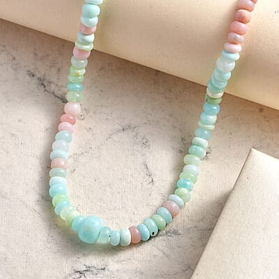 Multi Opal 65.00 ctw Beaded Necklace in Stainless Steel 18 Inches